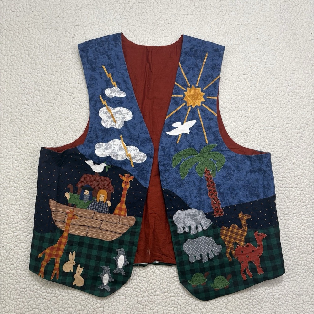 Vintage 90's Noah's Ark Handmade Vest Womens Grandma Grannycore Animals Bible